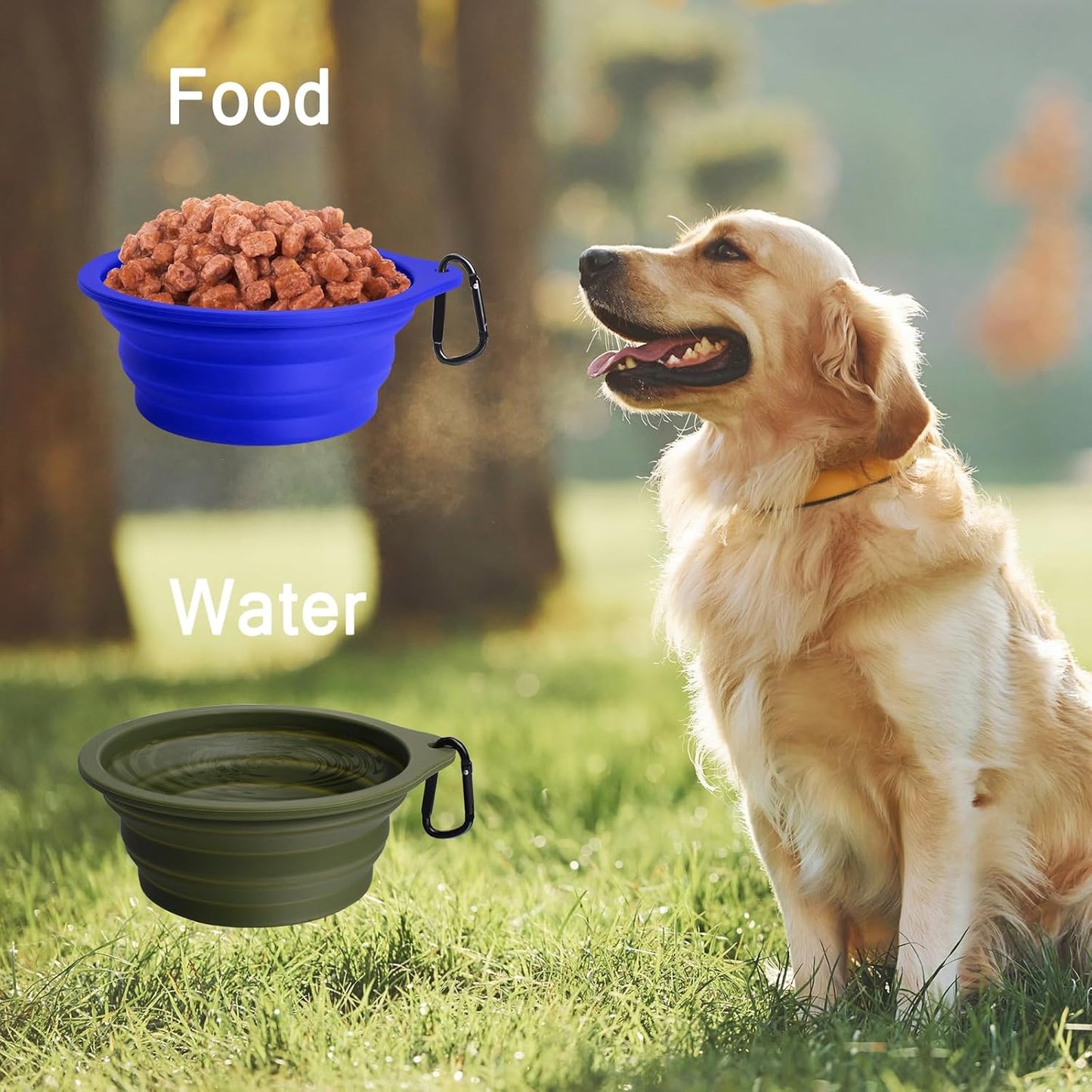 Foldable Silicone Dog Bowls – Travel-Friendly, BPA-Free, with Carabiners (2-Pack, Green & Blue)