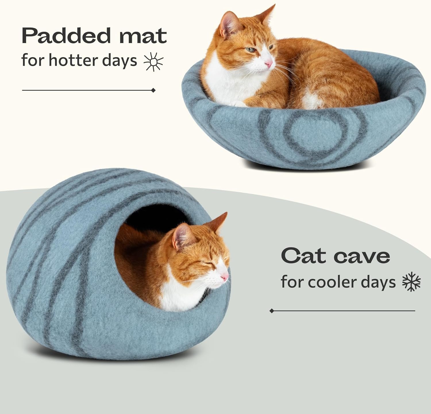 Premium Cat Cave – Cozy Felt Cat Bed, Handmade from Natural Merino Wool