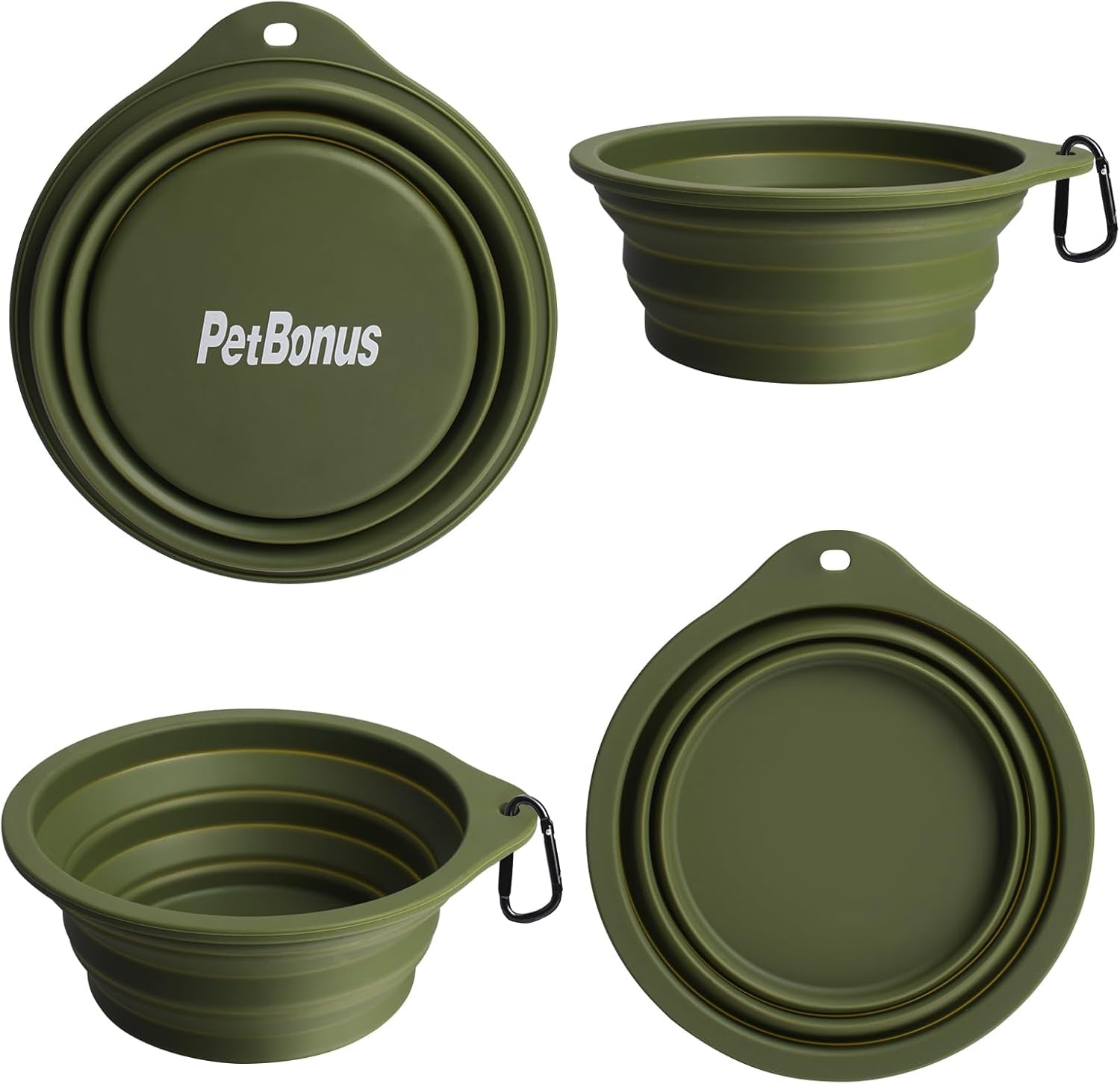 Foldable Silicone Dog Bowls – Travel-Friendly, BPA-Free, with Carabiners (2-Pack, Green & Blue)