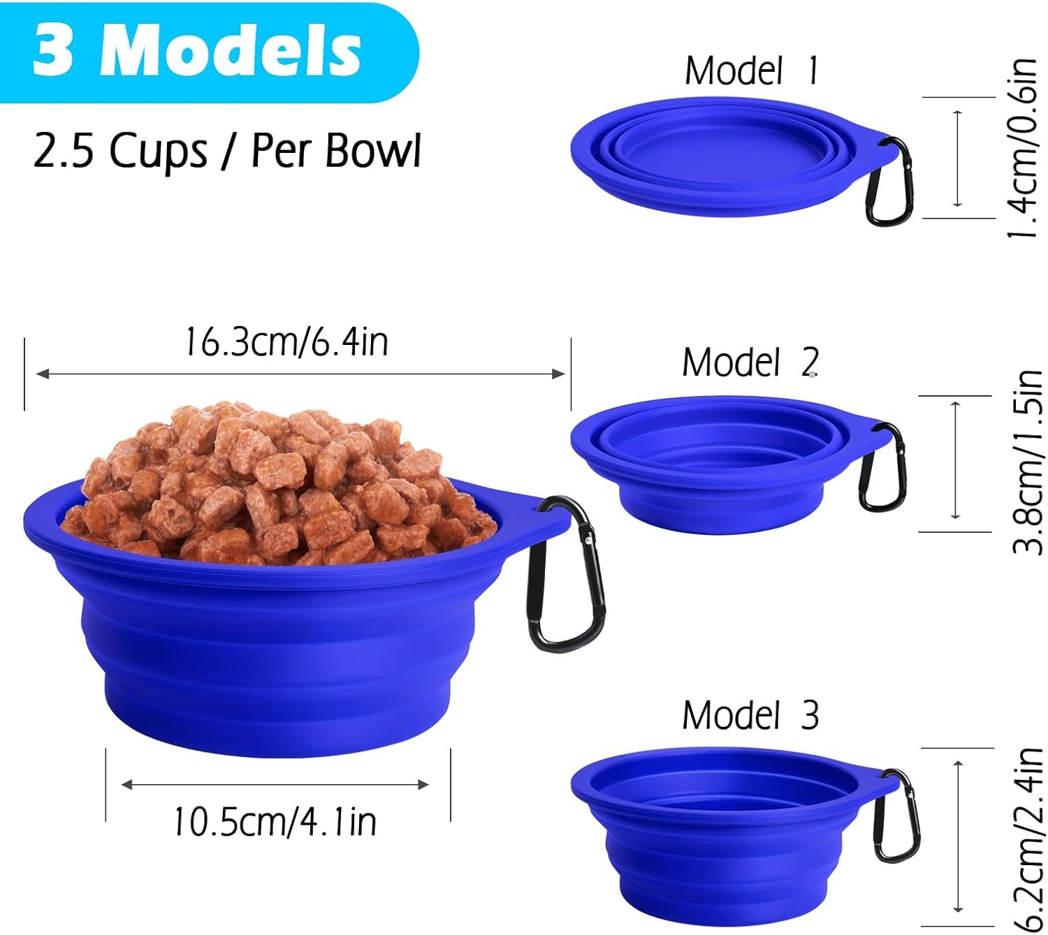 Foldable Silicone Dog Bowls – Travel-Friendly, BPA-Free, with Carabiners (2-Pack, Green & Blue)