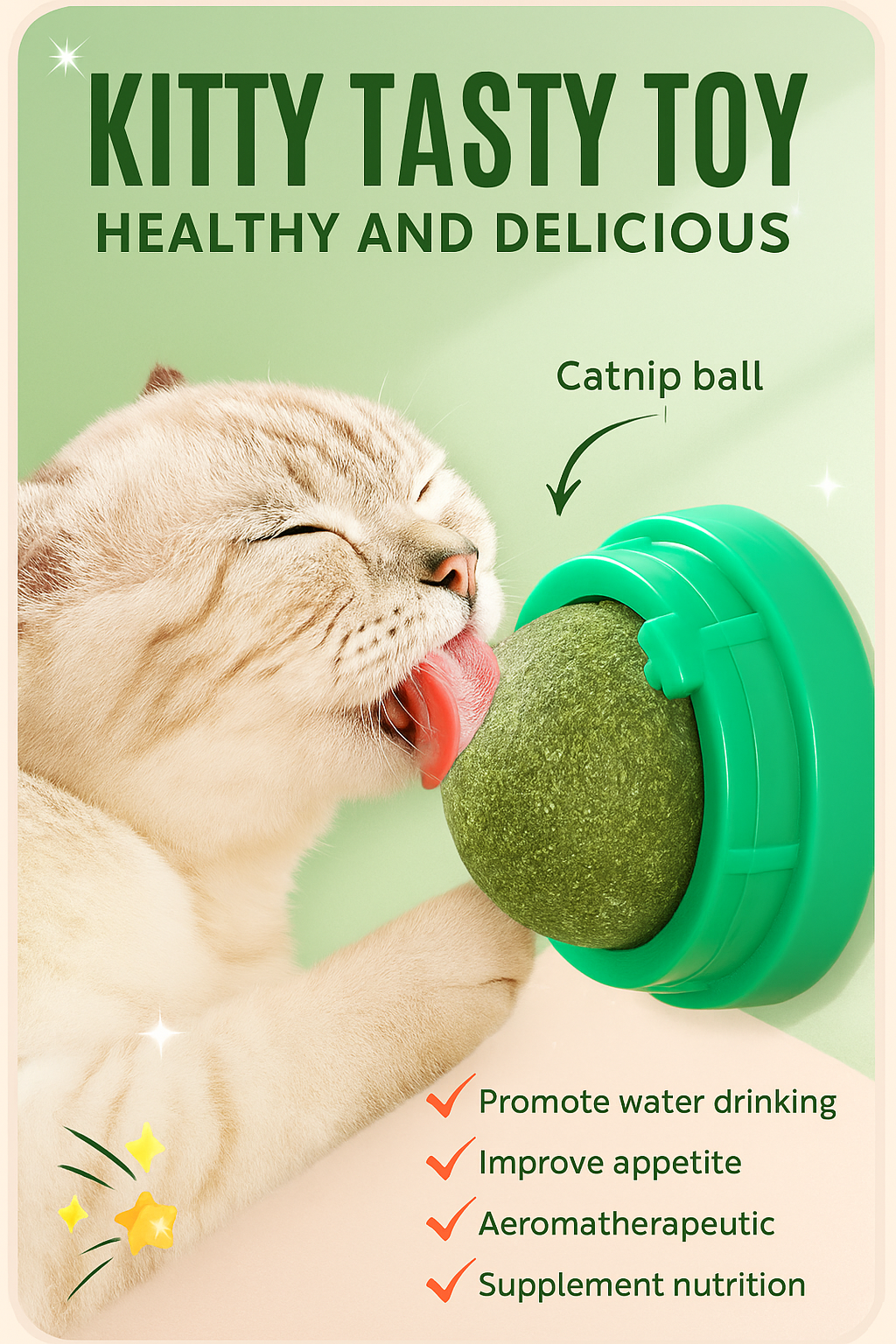 Catnip Wall Stick-On Ball – Fun Toy & Digestive Cat Grass Treat