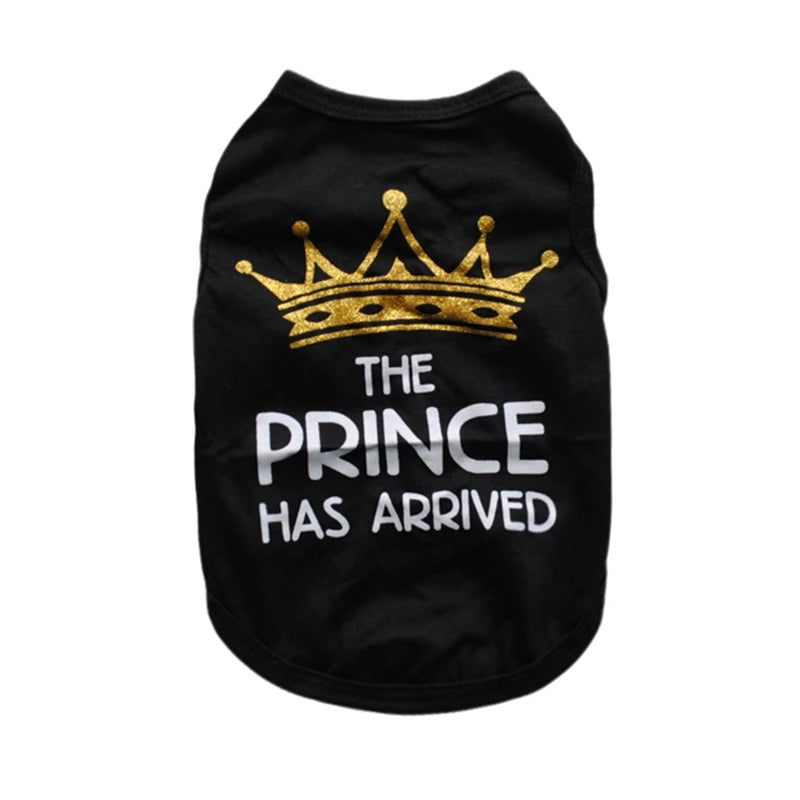 🐾 Royal Pet T-Shirt – Prince & Princess Letter Printed Outfit for Puppies & Kittens