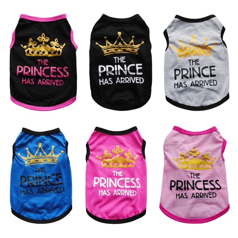 🐾 Royal Pet T-Shirt – Prince & Princess Letter Printed Outfit for Puppies & Kittens