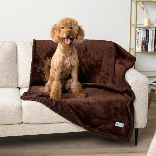 Waterproof Dog Blanket – Leakproof Couch Cover for Medium, Large & XL Dogs, Puppies, or Cats | Reversible Sherpa Fleece, Soft & Washable, Brown