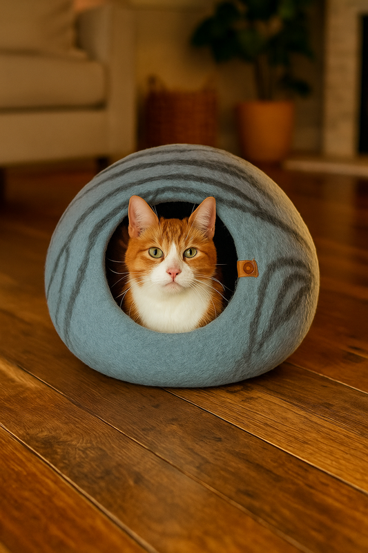 Premium Cat Cave – Cozy Felt Cat Bed, Handmade from Natural Merino Wool